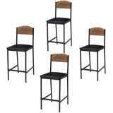 Set Garvee 4 Sgabelli da Bar 100 cm, Pelle PU, Struttura in Ferro, Cucina e Isola, Seduta Ampia, Schienale Curvo, Nero