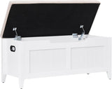 Panca contenitore Garvee da 39,4" con cuscino, cerniere di sicurezza, cassapanche, truciolato, bianco, per corridoio e soggiorno - bianco