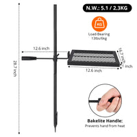 Griglia per falò Garvee 22"x15" in acciaio inossidabile pieghevole resistente al calore con maniglia per il trasporto, ampia superficie di cottura per campeggio all'aperto, nera