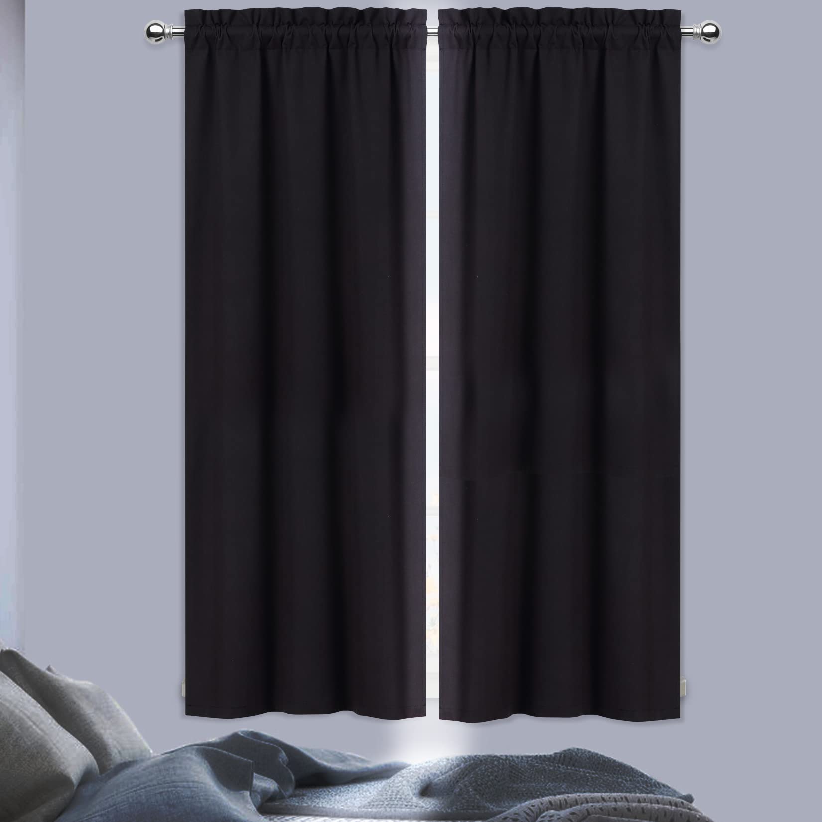 Garvee Cortina Opaca Tenda oscurante per cucina e camera da letto, insonorizzata, in poliestere, a risparmio energetico, nera, 66x114 cm, 2 pezzi, stile bistrot