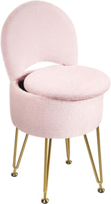Garvee Sgabello Vanity con Contenitore e Schienale Pieghevole, Ottomano in Pelliccia Sintetica Rosa, 40x33x78 cm per Camera da Letto - Rosa