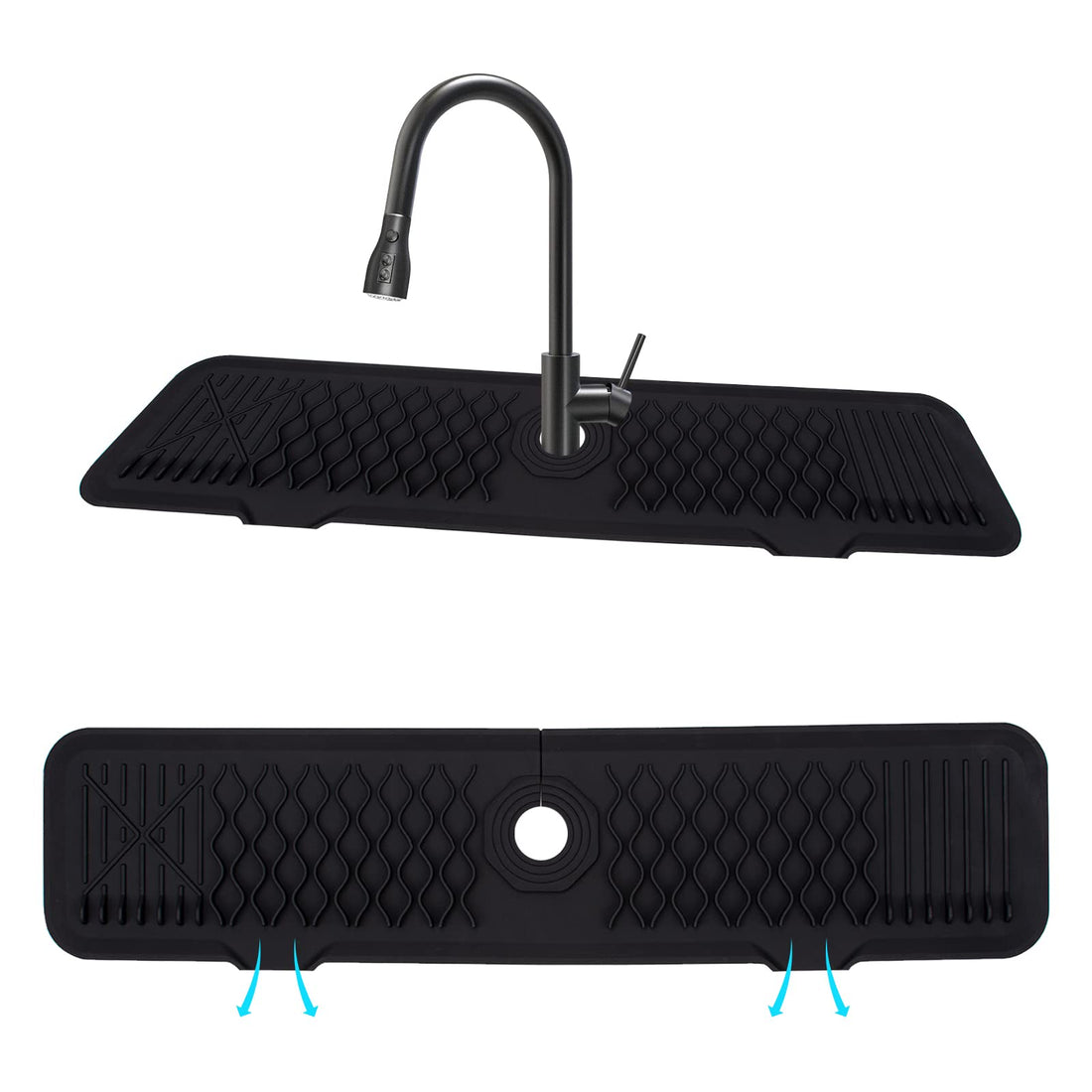 Tappetino raccogli gocce in silicone per rubinetto Garvee 61 x 14 x 0,5 cm, nero, per cucina, bagno, lavello, dispenser di sapone