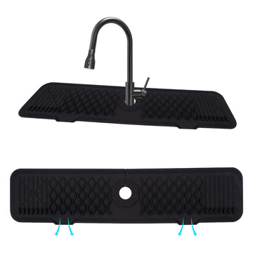 Tappetino raccogli gocce in silicone per rubinetto Garvee 61 x 14 x 0,5 cm, nero, per cucina, bagno, lavello, dispenser di sapone