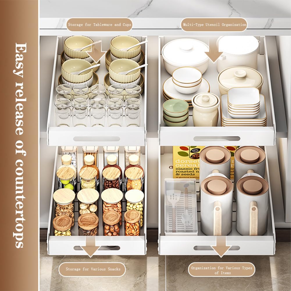 Scaffale portaoggetti estensibile Garvee in acciaio al carbonio, sistema di cassetti per cucina e bagno, varie dimensioni, antiscivolo