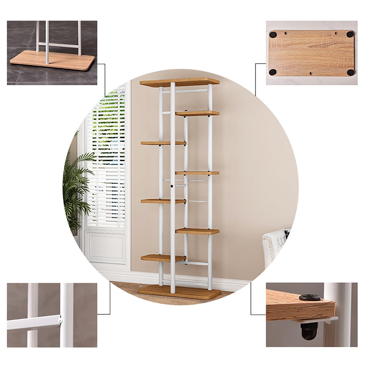 Supporto per piante Garvee a 6 ripiani, in metallo e legno, robusto, salvaspazio, per balcone e soggiorno, multicolore