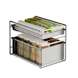 GARVEE Organizer per armadio estraibile a 2 livelli, 39x28x40cm, colore acciaio inossidabile con maniglia in legno - Argento