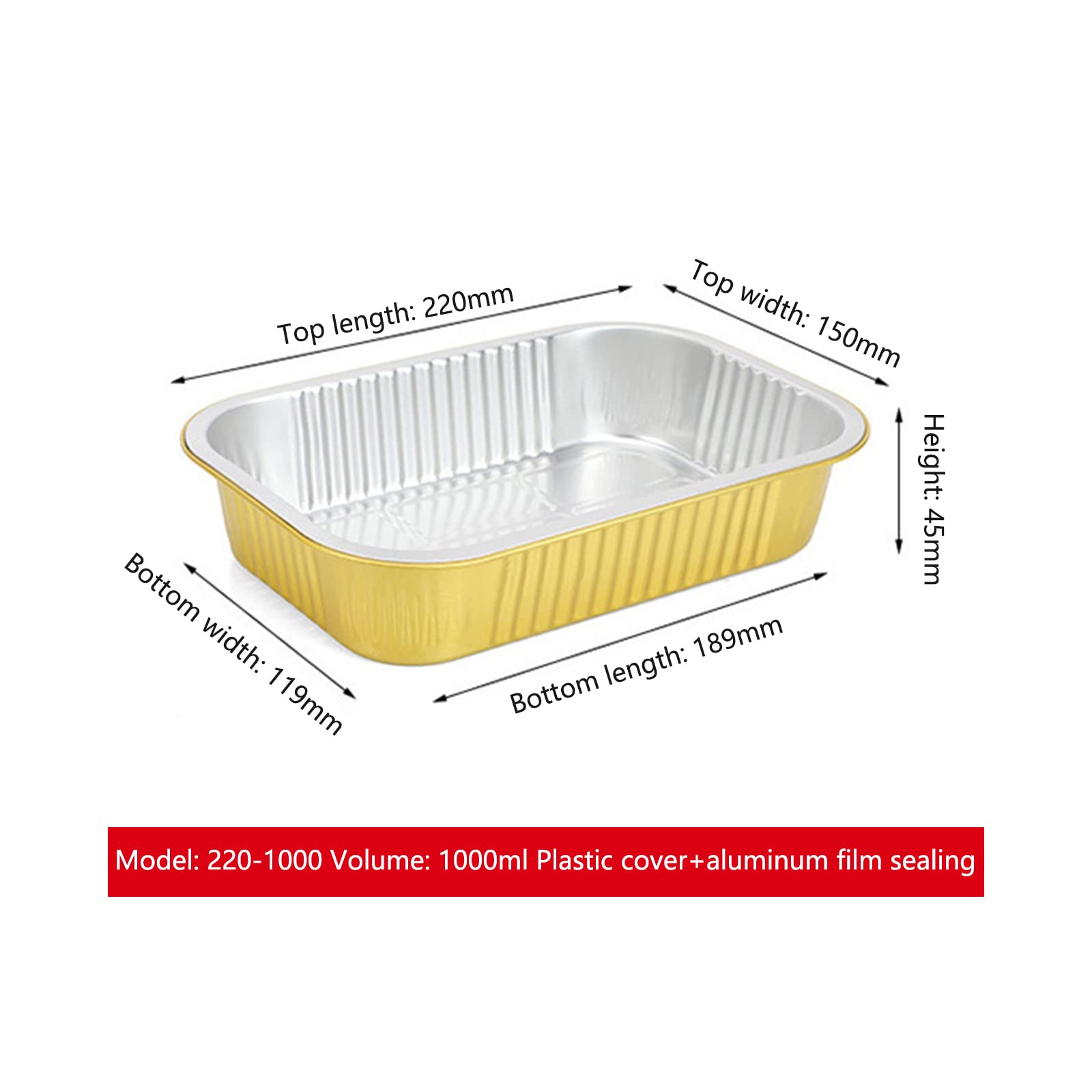 Garvee 20 vassoi monouso in alluminio con coperchio, 1000 ml, per grigliare, cucinare, cuocere al forno, argento, 22x15x4,5 cm