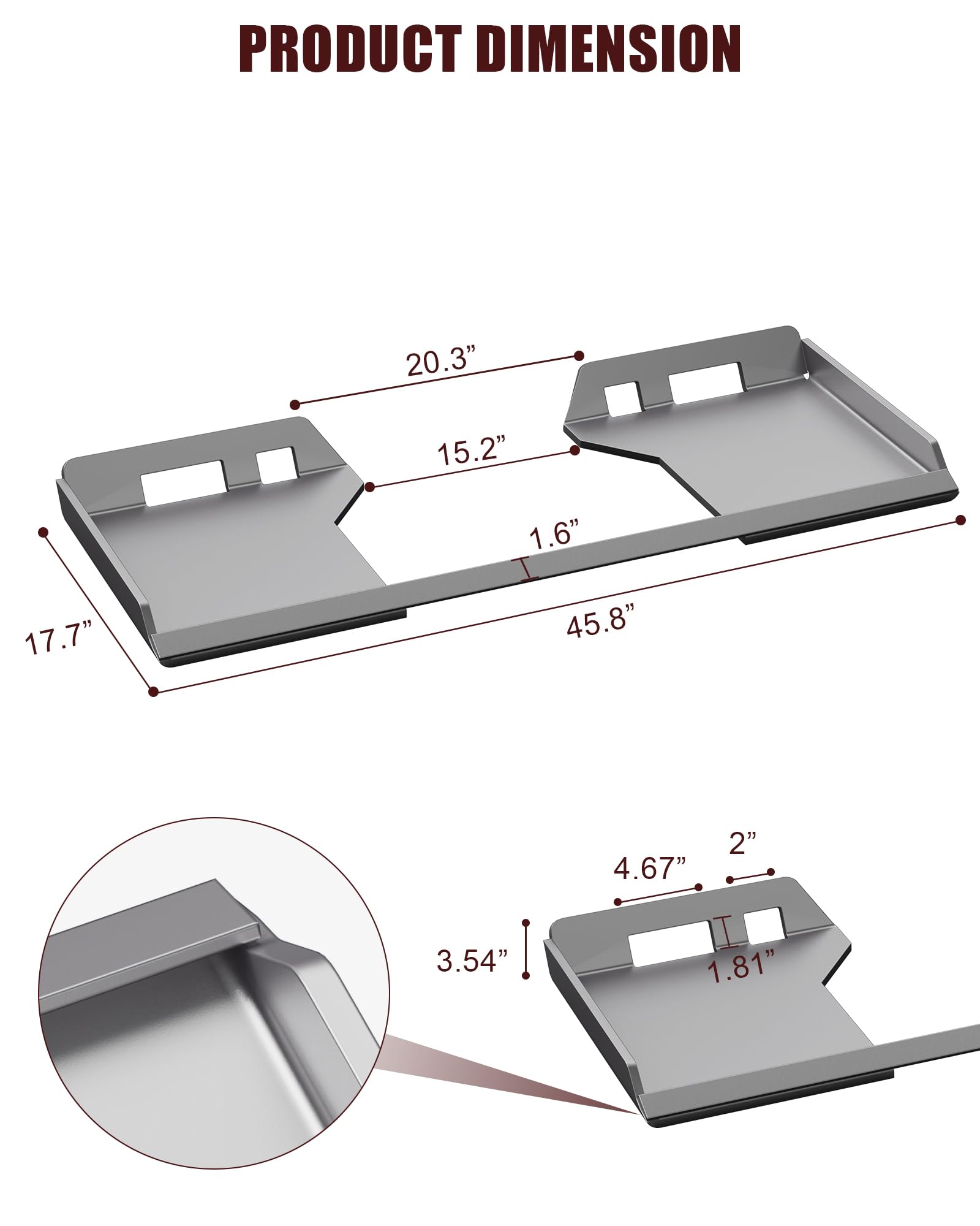 Piastra di montaggio per minipala Garvee da 5/16 pollici in acciaio universale Quick Tach per rimozione neve da trattore 46"x18,5" Protezione antiruggine