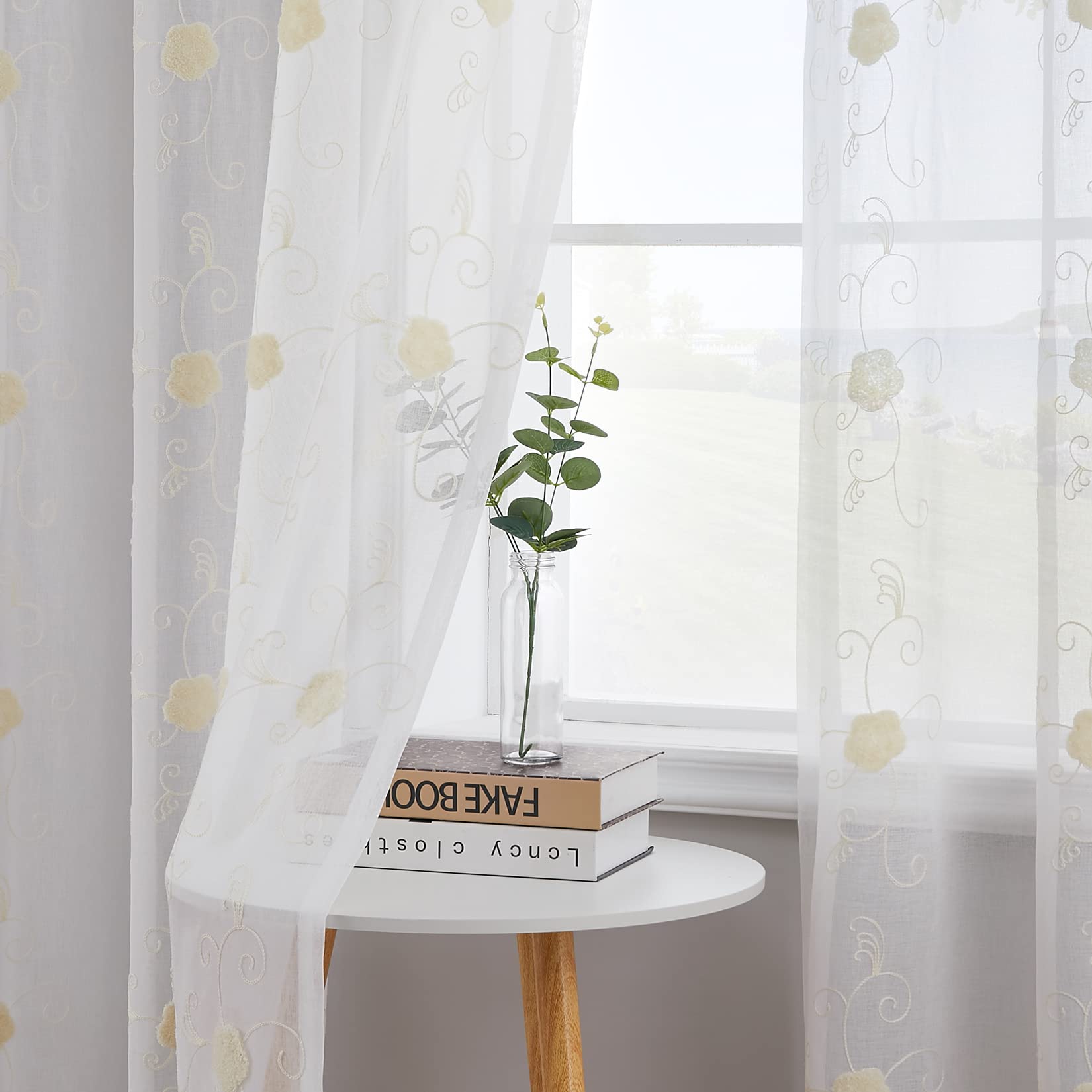 GARVEE Tenda in voile trasparente Cortina con occhielli, effetto lino, poliestere, trasparente, set da 2, beige, 140x225 cm, soggiorno, camera da letto