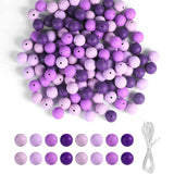 Garvee 120 perline in silicone per la creazione di braccialetti, perline rotonde colorate da 15 mm con filo, viola, resistenti per gioielli e portachiavi - Come mostrato