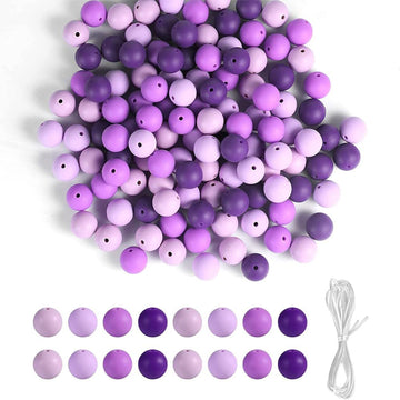 Garvee 120 perline in silicone per la creazione di braccialetti, perline rotonde colorate da 15 mm con filo, viola, resistenti per gioielli e portachiavi
