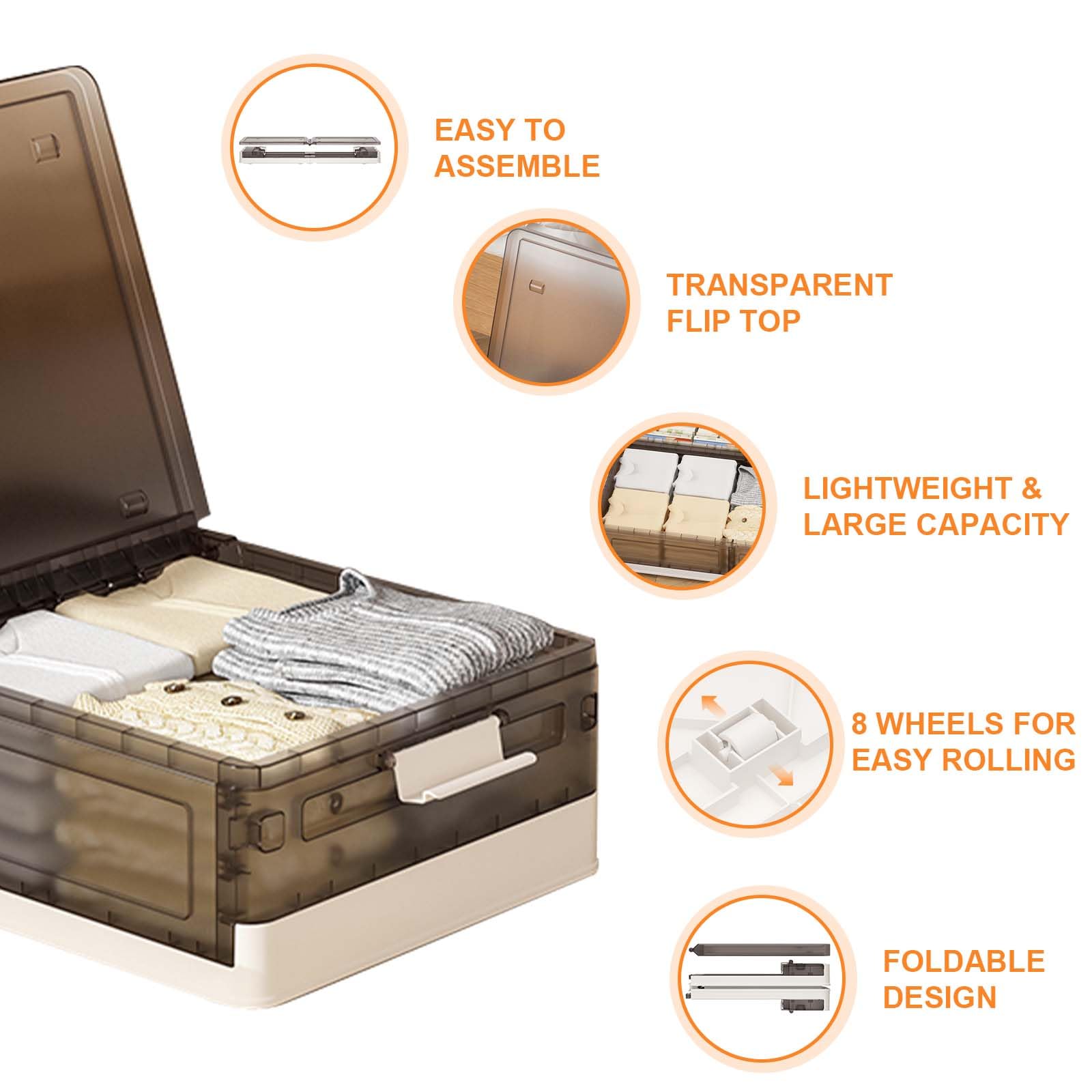 Garvee Set 2 contenitori sottoletto con coperchio, pieghevoli, impilabili, con ruote, trasparenti, per camere da letto e dormitori per studenti, 81x40.5x17.5 cm