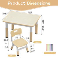 Tavolo per bambini Garvee regolabile in altezza con 4 sedie per aule, asili, case, 48-60 cm, design graffiti