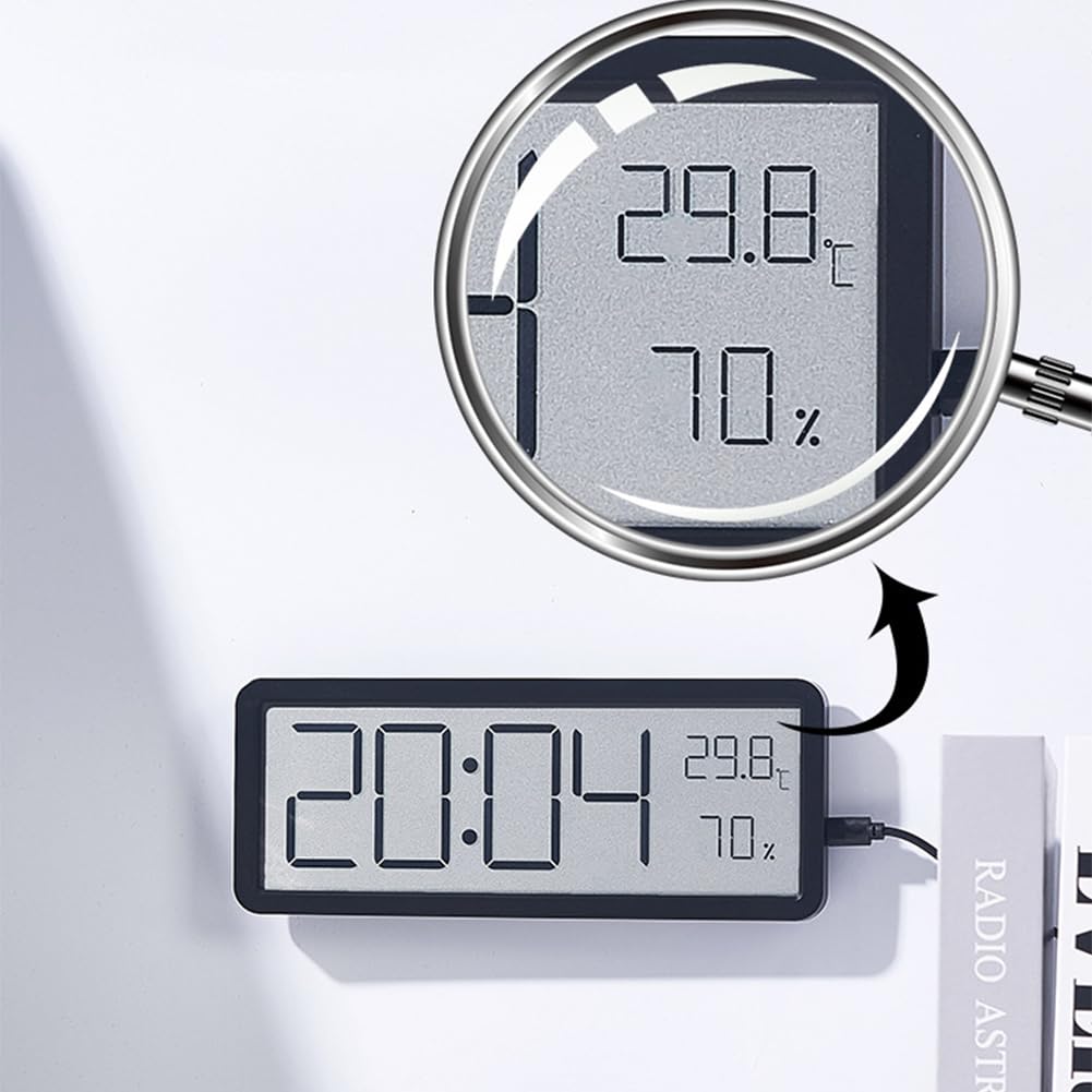 Garvee Orologio Digitale LED Silenzioso con Data, Temperatura e Umidità - Ricaricabile, Design Moderno in Plastica, USB/AAA, 12/24H - Per Camera da Letto e Ufficio