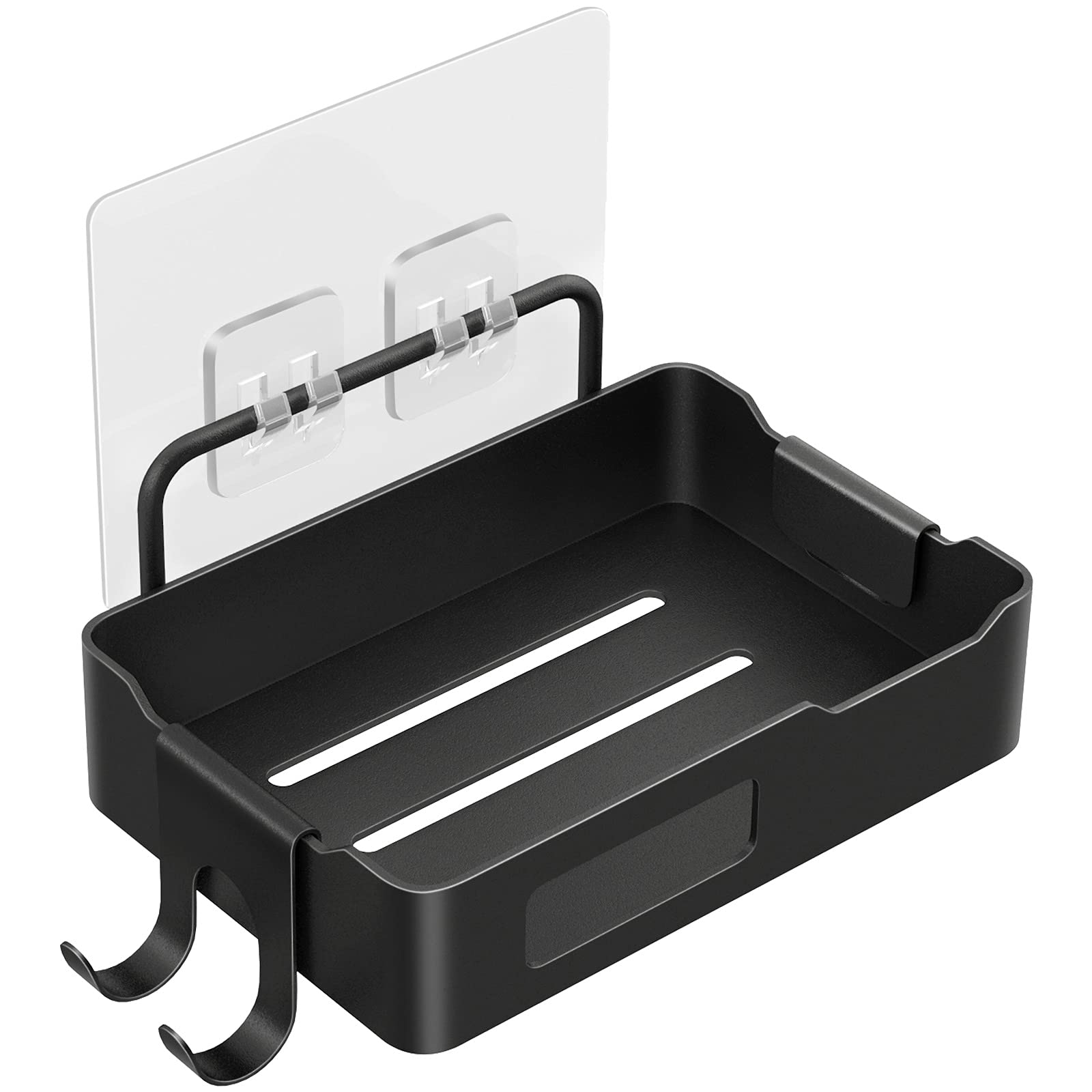 Portasapone da parete Garvee con gancio, acciaio inossidabile, impermeabile, antiruggine, per bagno e cucina, 12,5x8,5x3 cm, nero