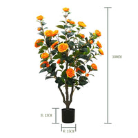 Garvee Albero di camelia artificiale 1 pezzo da 3,28 piedi con fiori realistici, resistente ai raggi UV, facile da pulire per uso interno ed esterno, verde