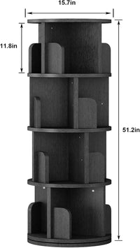 Libreria girevole a 4 ripiani Garvee, esposizione a 360°, legno impermeabile, acciaio robusto, nero, per cameretta e studio dei bambini, salvaspazio, 15,7x15,7x51,2 pollici
