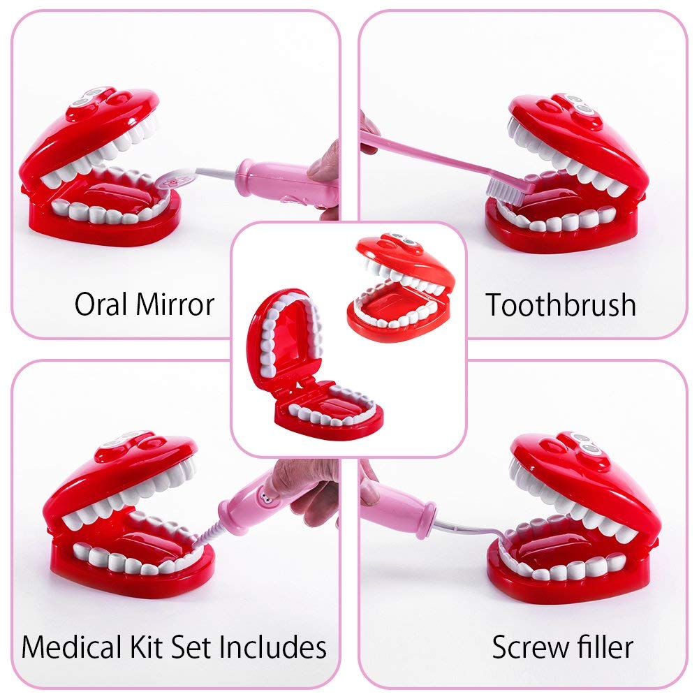 Garvee Dentista Giocattolo Dottore Set, 20 Pezzi, Custodia Robusta per Giochi di Ruolo, Scuola, Rosa