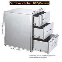 Cassetti da cucina per esterni Garvee 17"x24"x18" in acciaio inossidabile per barbecue a 3 livelli per giardino e terrazza, resistenti alle intemperie, argento