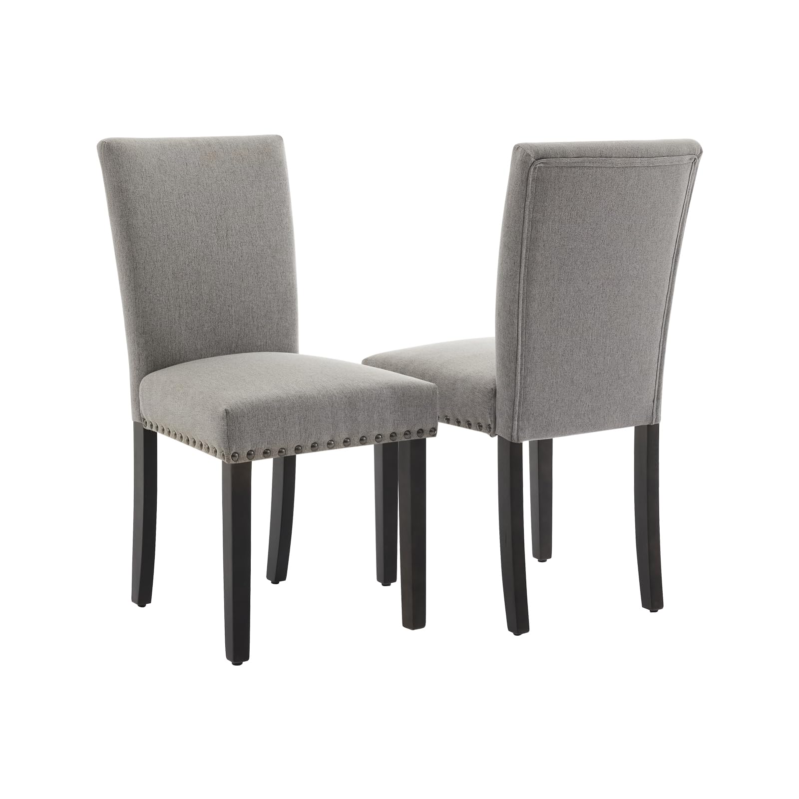 Set di 2 sedie da pranzo imbottite Garvee, tessuto, finiture con borchie, gambe in legno, ergonomiche, moderne, grigio chiaro, per cucina e ristorante