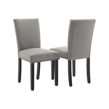 Set di 2 sedie da pranzo imbottite Garvee, tessuto, finiture con borchie, gambe in legno, ergonomiche, moderne, grigio chiaro, per cucina e ristorante