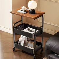 Carrello Garvee a 3 ripiani con piano in legno, struttura in metallo, 3 ripiani, 4 ruote con freni per cucina e ufficio, 16.5"x11.8", nero