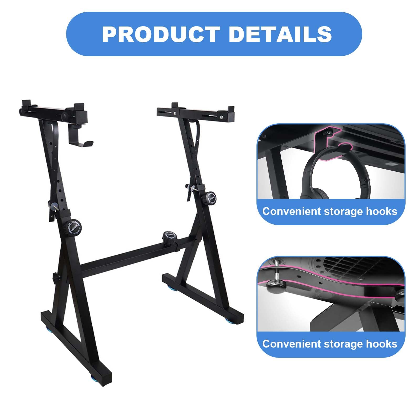 Supporto per tastiera Garvee a forma di Z regolabile in acciaio per 54-88 tasti, da palco e da studio, nero