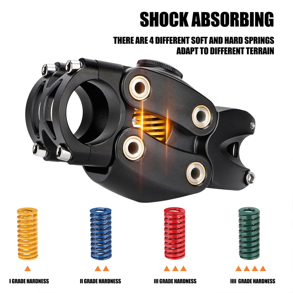 Garvee 7° 45mm Regolabile Ammortizzato Attacco Manubrio MTB BMX, Struttura 4-Link, Molla Variabile, Assorbimento Urti, Comfort Spalla, Nero