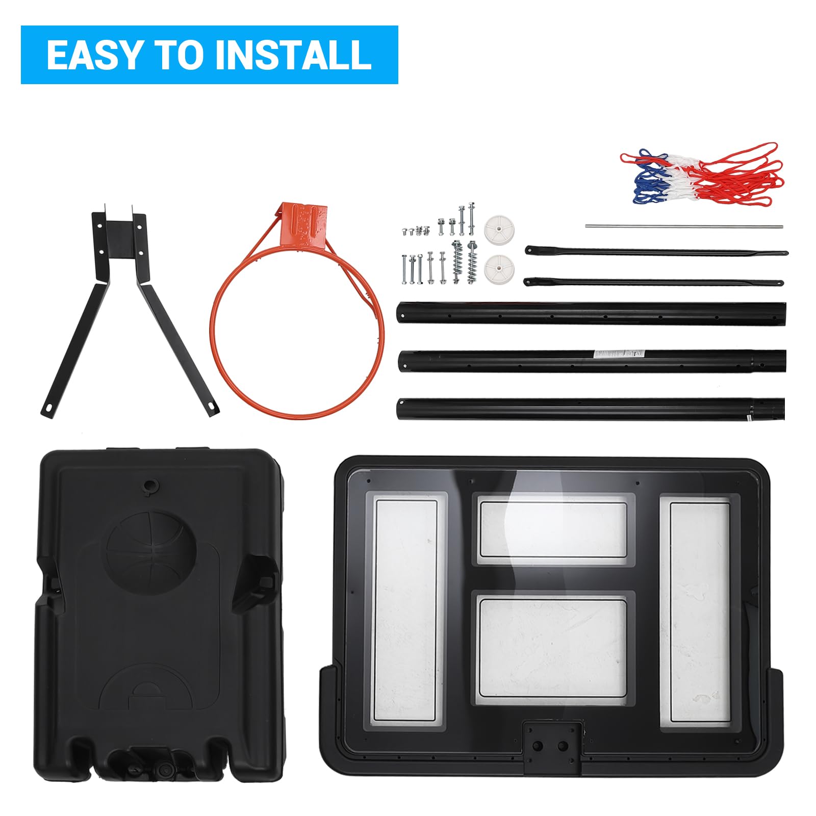 Canestro Basket Esterno Garvee Regolabile 5-10 Piedi per Festa del Papà - Pannello Infrangibile PVC 44" Telaio PE e Pali Acciaio Inossidabile, Portatile Giardino Parco