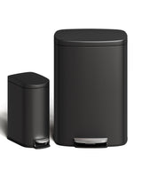 Set di bidoni della spazzatura in metallo Garvee da 13 galloni e 2,6 galloni, antiruggine, pedale, per cucina e bagno, nero, compatto - nero