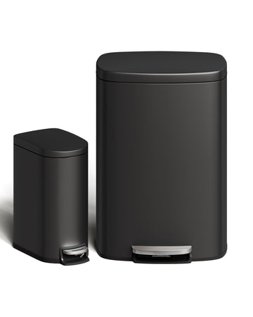 Set di bidoni della spazzatura in metallo Garvee da 13 galloni e 2,6 galloni, antiruggine, pedale, per cucina e bagno, nero, compatto