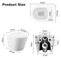 Garvee WC Sospeso Senza Bordo Di Scarico, Ceramica Resistente, Bagno Ospiti, 53 cm, Bianco