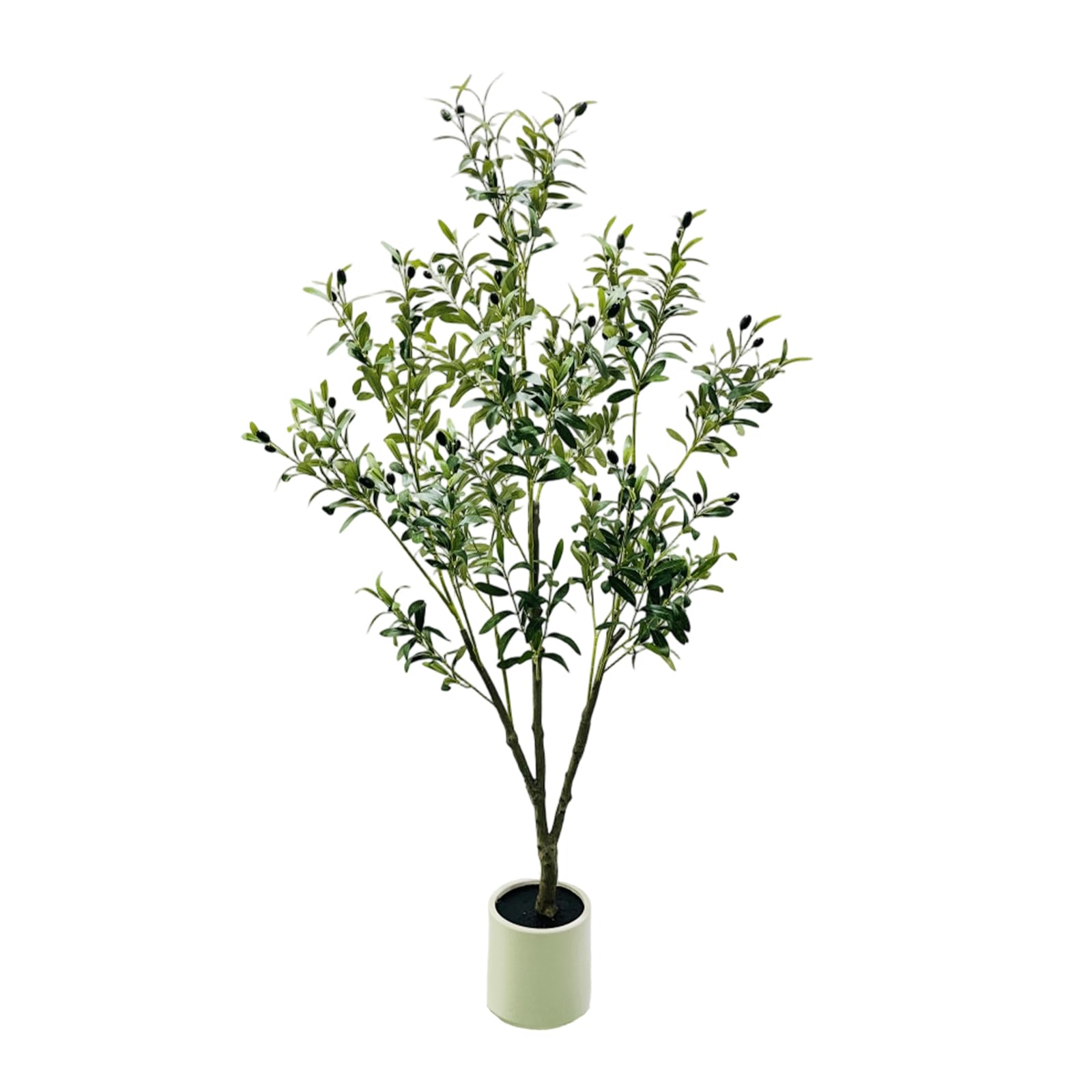 Albero di ulivo artificiale Garvee da 5 piedi con vaso bianco, pianta di seta realistica, rami regolabili per decorazioni interne ed esterne, tronco in legno naturale, verde scuro