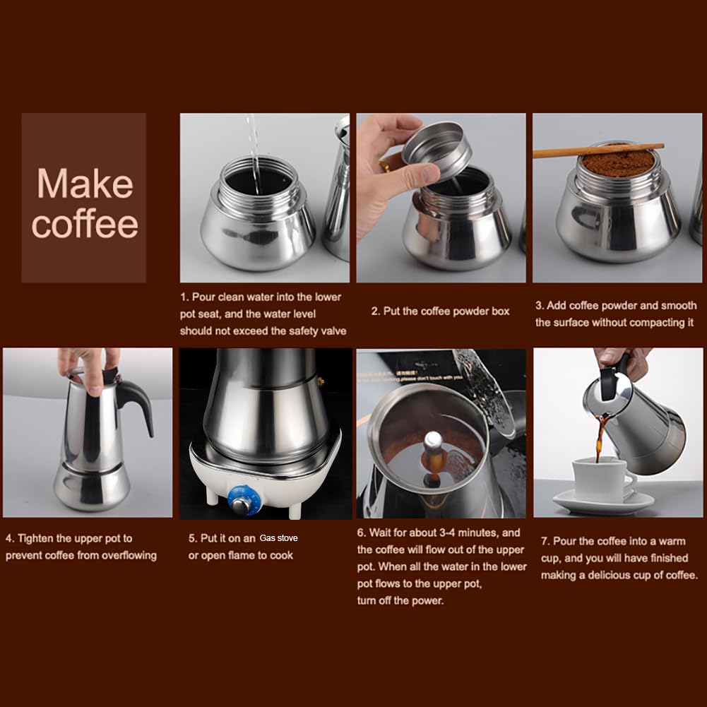 Moka in acciaio inox Garvee Espresso Maker – 2-4 tazze (≈200 ml), caffettiera italiana, argento, qualità per uso domestico