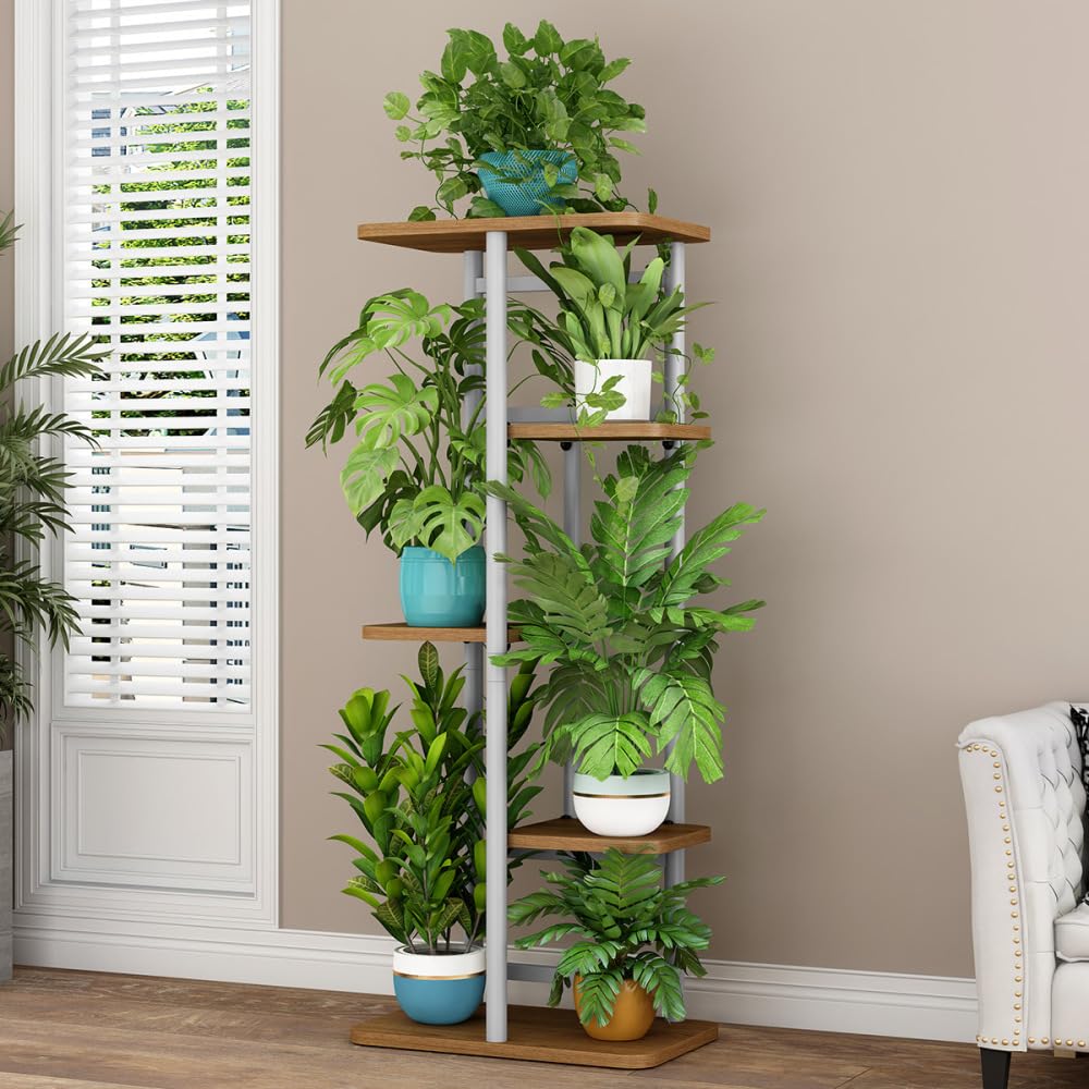 Supporto per piante Garvee, scaffale angolare in metallo a 5 ripiani per uso interno ed esterno, robusto e versatile, soggiorno e balcone