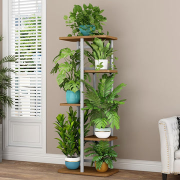 Supporto per piante Garvee, scaffale angolare in metallo a 5 ripiani per uso interno ed esterno, robusto e versatile, soggiorno e balcone