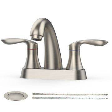 Rubinetto per bagno Garvee da 4 pollici, valvola in ceramica, nichel spazzolato, doppia maniglia, scarico a scomparsa, facile installazione