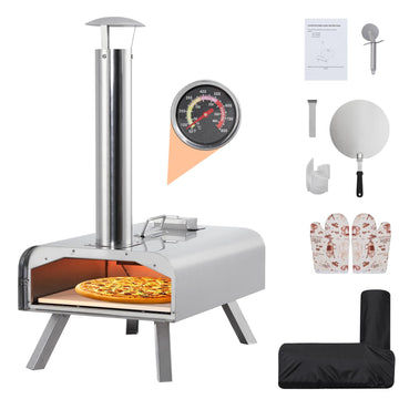 Forno per pizza da esterno Garvee da 30.48 cm a pellet di legno in acciaio inossidabile portatile con termometro per campeggio e giardino, nero