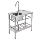 Garvee Lavello Utility in Acciaio Inox 82*47*36.5 cm Fatturabile con Rubinetto Estraibile, Gamba Regolabile e Ripiano per Garage ed Esterni - Silver