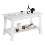 Tavolino da caffè Garvee 80 cm rustico moderno da fattoria, 2 livelli, legno, bianco, rettangolare, soggiorno, ufficio, camera da letto - Bianco