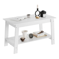 Tavolino da caffè Garvee 80 cm rustico moderno da fattoria, 2 livelli, legno, bianco, rettangolare, soggiorno, ufficio, camera da letto