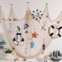 Garvee Filet De Pêche Méditerranéenne En Corde De Chanvre - Décoration Murale Bleue Avec Coquillages - 1x2 M - Ambiance Marine