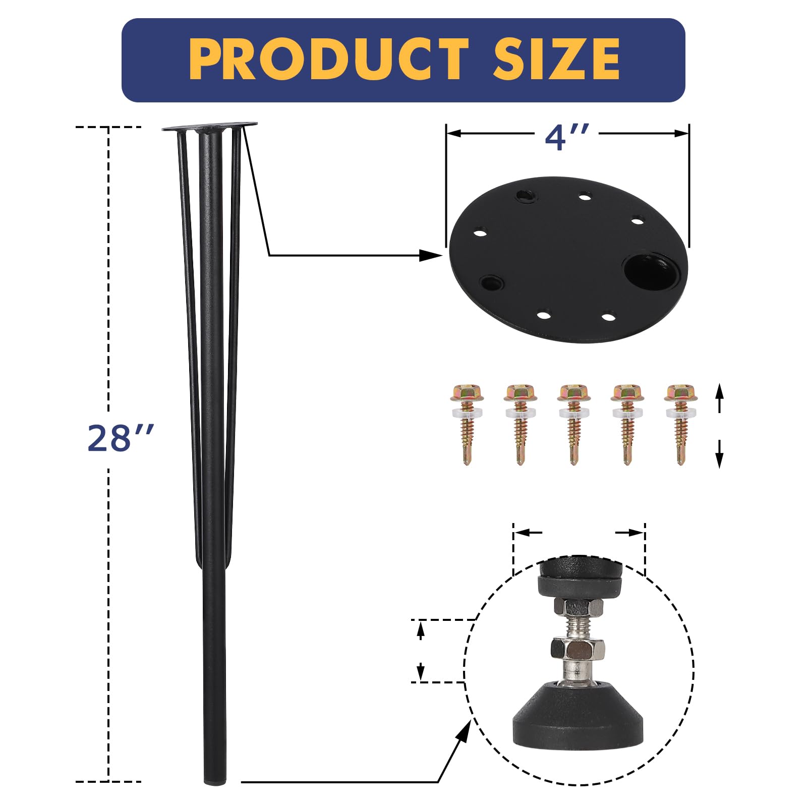 Gambe per tavolo in metallo Garvee da 28 pollici - Altezza regolabile, robuste, versatili per ufficio, sala da pranzo e design di tavoli fai da te