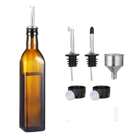 Dispenser per olio d'oliva Garvee da 17 once in vetro ambrato con versatore e imbuto in acciaio inossidabile per cucina e cottura, ermetico, antigoccia, salvaspazio