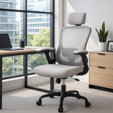 Sedia da ufficio ergonomica Garvee con supporto lombare regolabile e poggiatesta, rete traspirante, braccioli pieghevoli, girevole, grigio, ufficio - Nero