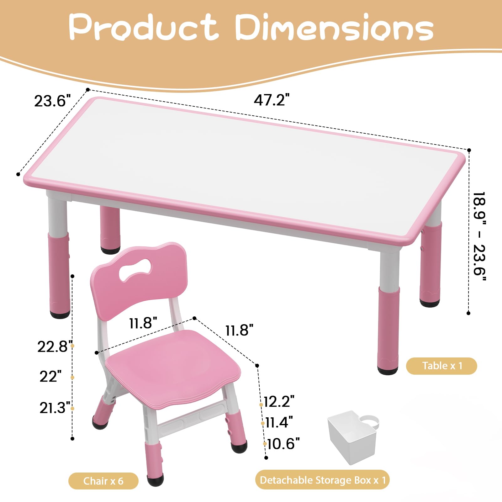 Garvee Set Tavolo e 6 Sedie per Bambini, Altezza Regolabile, Piano Graffiti, Materiale Sicuro, Antiscivolo, Casa e Scuola, Multicolore, Dimensioni Variabili