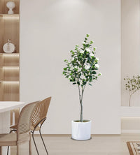 Albero di camelia artificiale Garvee da 150-180 cm con foglie e fiori realistici, facile da pulire, bianco, per la decorazione di casa e ufficio