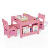 Garvee Set Tavolo e Sedie Bambini 4-in-1 Tavolo Attività con Cassetto, Legno Sicuro, per Cameretta e Nursery, Bianco e Nero - Rosa1