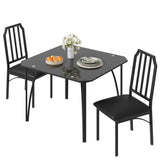 Garvee Set Tavolo da Pranzo per 2 con Sedie Cuscino PU Comfort Struttura Metallica Robusta Vetro Nero Design Salvaspazio Cucina Appartamenti