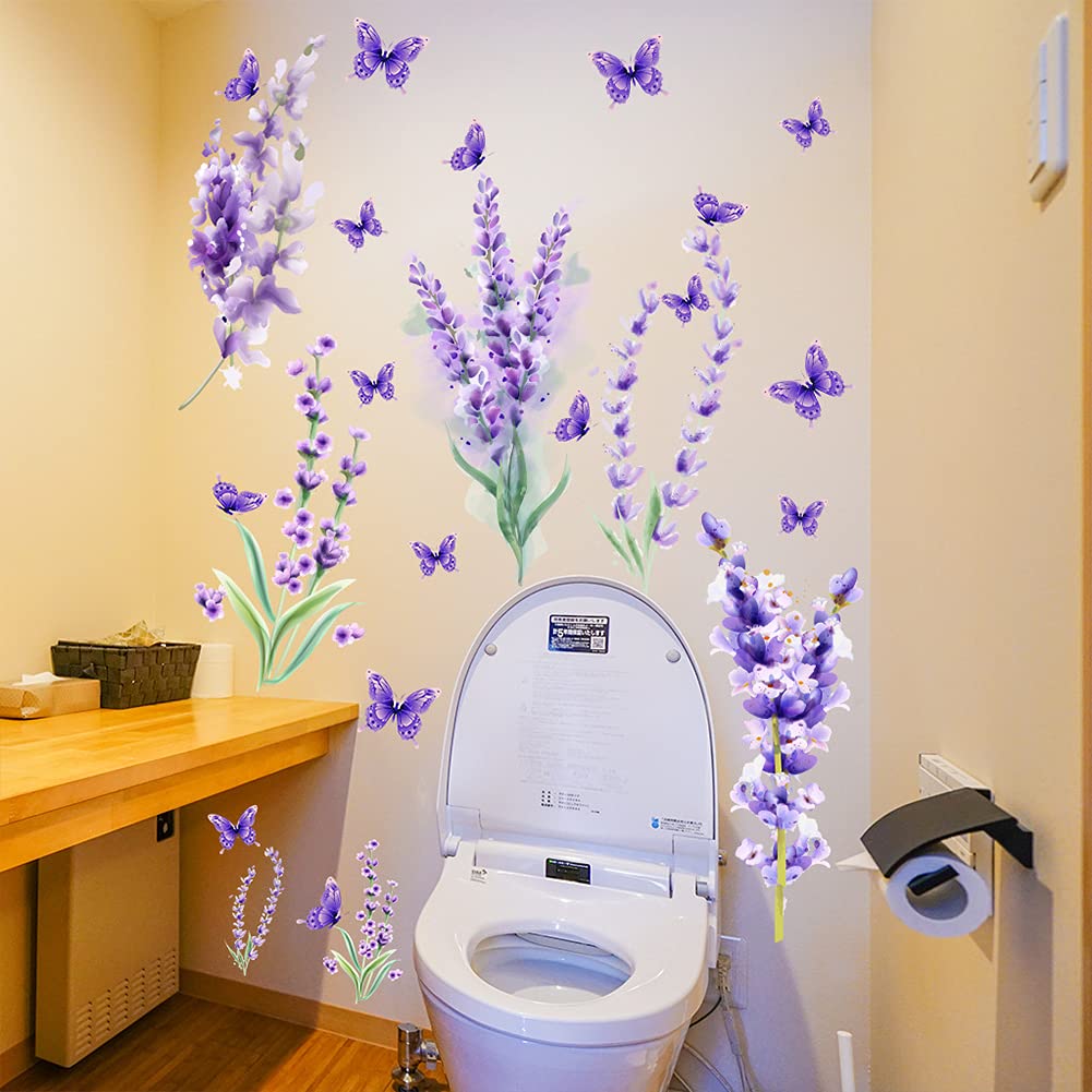 Garvee 2 fogli/set adesivi murali viola lavanda rimovibili a getto d'inchiostro per la decorazione del soggiorno, materiale in PVC, facili da usare, autoadesivi, superficie liscia